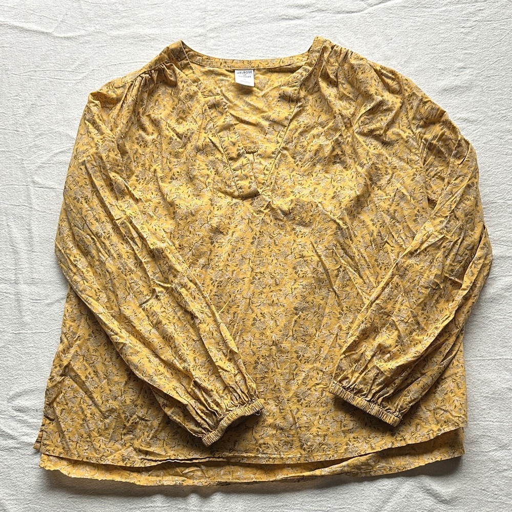 Melrose and Market Mustard Yellow Floral V-Neck Long Sleeve Blouse